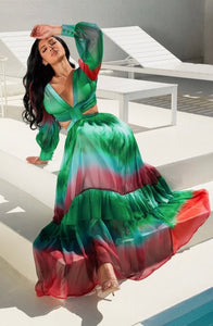 Venetian Ombre Cutout Tiered Maxi Dress