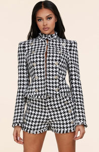 Johanna Houndstooth Print Shorts Set