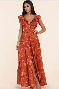 Alisa The Brick Floral Maxi Dress