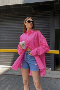 Rose Color Block Casual Blouse