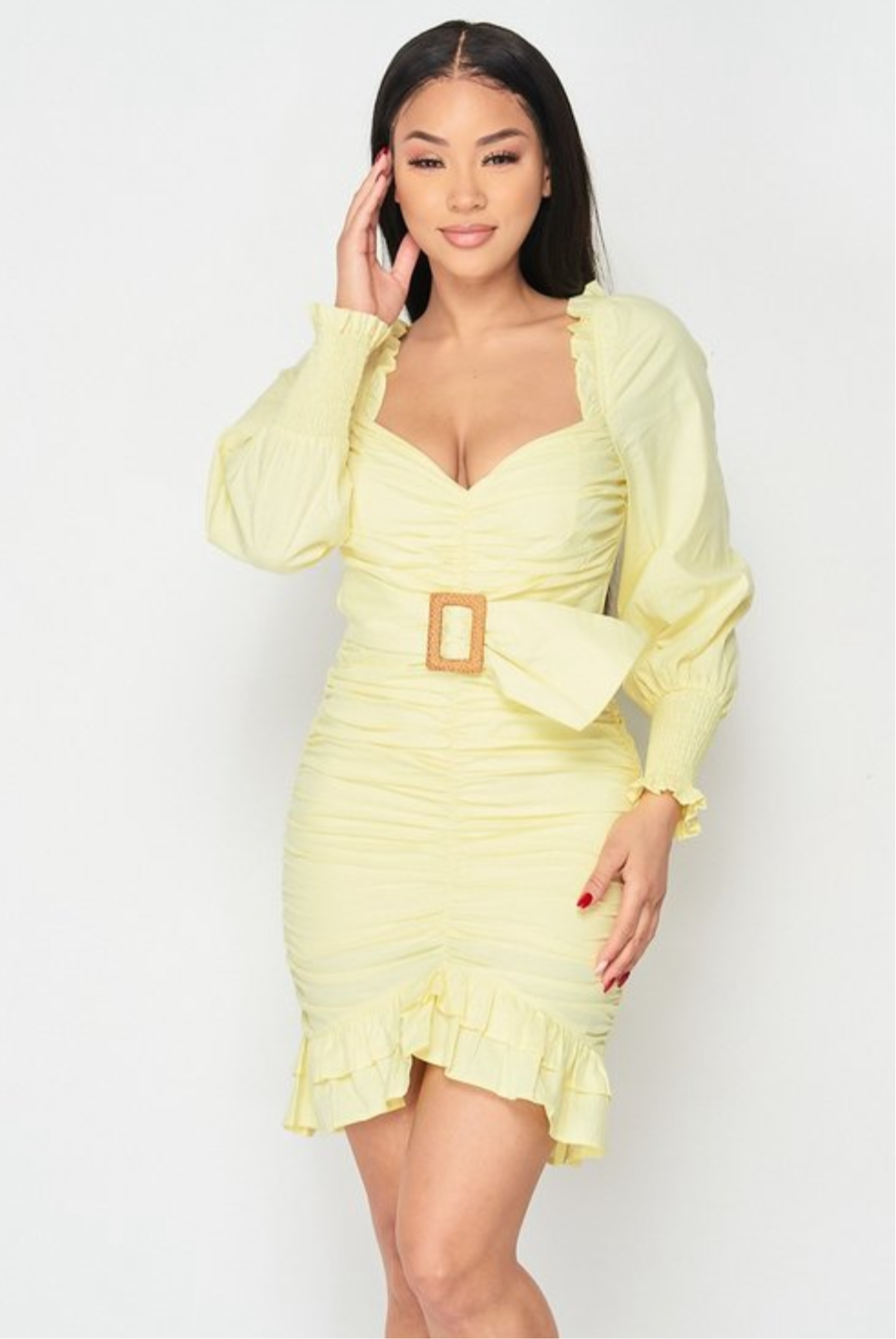 Camila Belted Sweetheart Long Sleeve Mini Dress