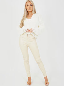 Confidence High Waist PU Trouser-Cream