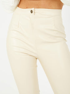 Confidence High Waist PU Trouser-Cream