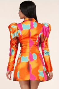 Celeste  Pink Mold Print Puff Sleeve Blazer Dress