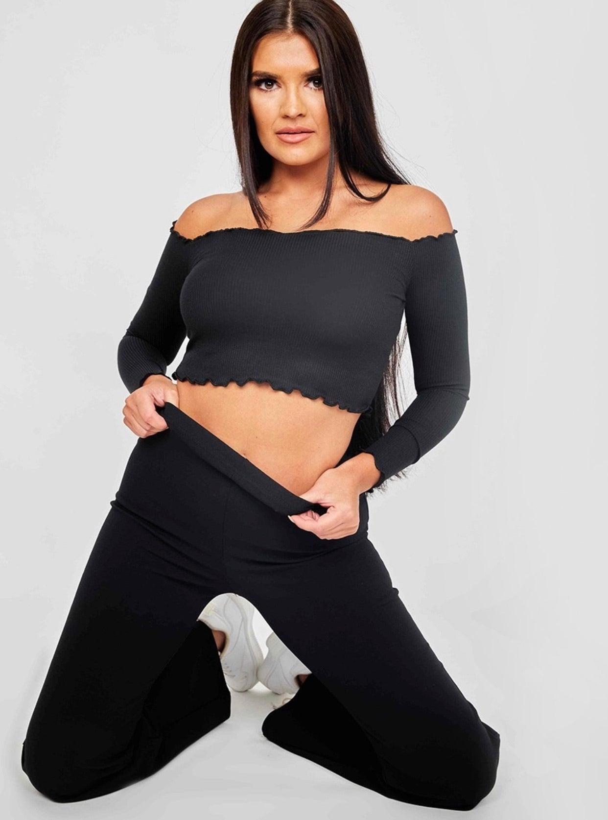 Frill Detail Ribbed Bardot Crop Top